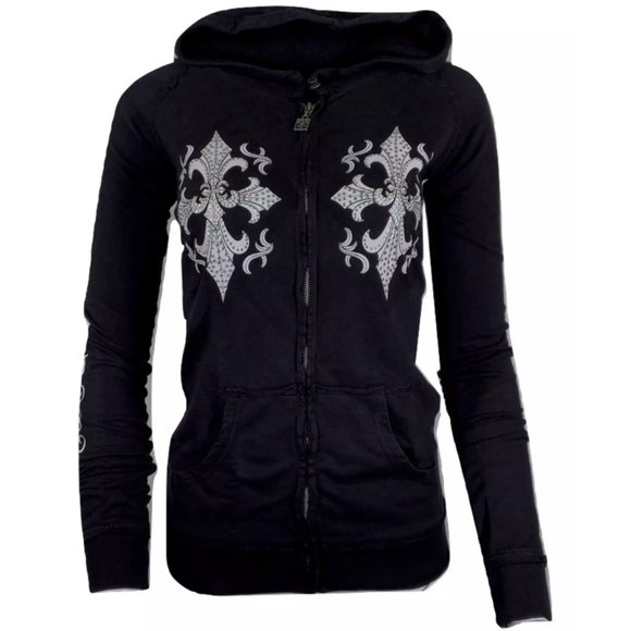 Affliction Women's Hoodie Sweat Shirt MARIA CROSS - Picture 2 of 11